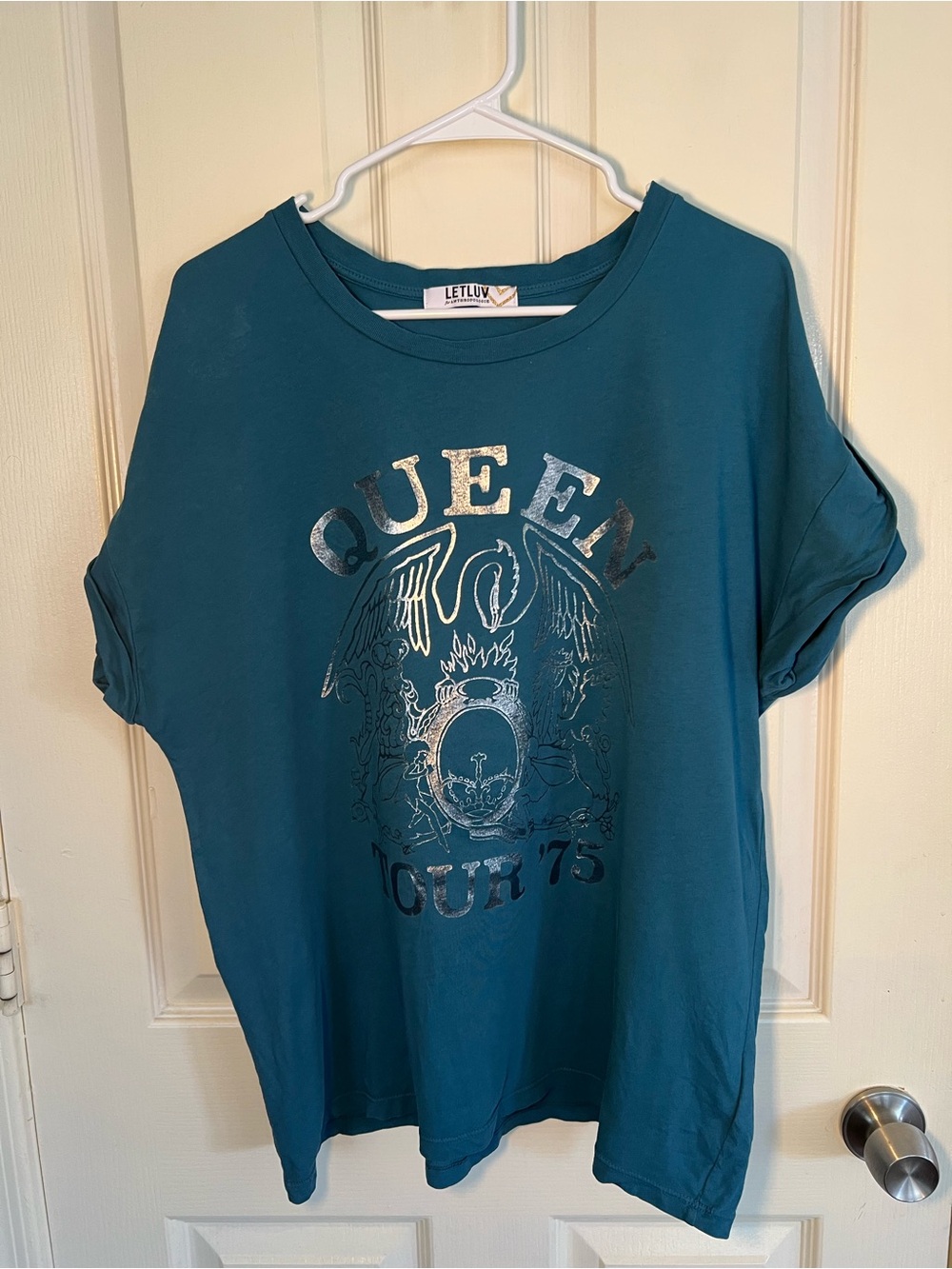 Anthropologie Letluv Queen Tour ’75 Graphic Tee Blue Oversized Cotton Size Large